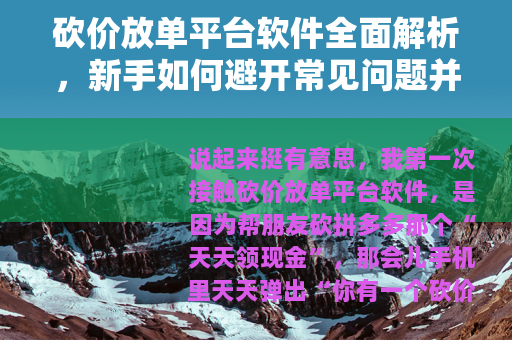 砍价放单平台软件全面解析，新手如何避开常见问题并高效操作
