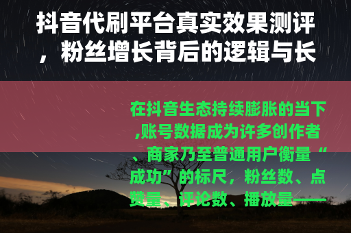 抖音代刷平台真实效果测评，粉丝增长背后的逻辑与长期代价