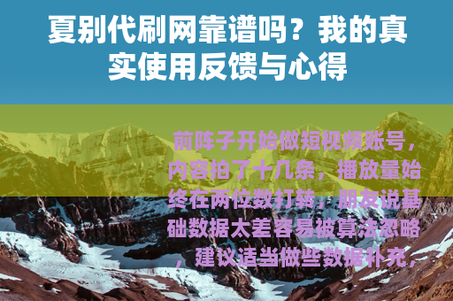 夏别代刷网靠谱吗？我的真实使用反馈与心得