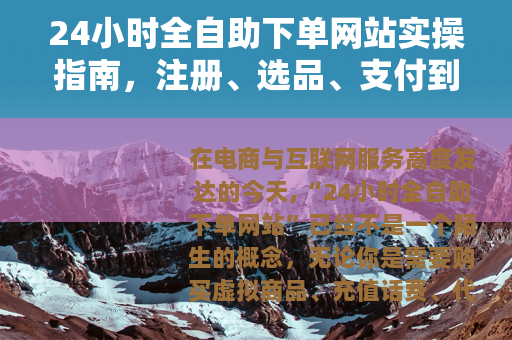 24小时全自助下单网站实操指南，注册、选品、支付到售后