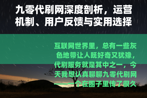九零代刷网深度剖析，运营机制、用户反馈与实用选择建议