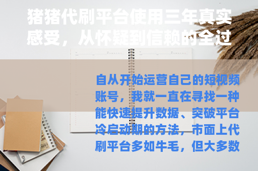 猪猪代刷平台使用三年真实感受，从怀疑到信赖的全过程记录