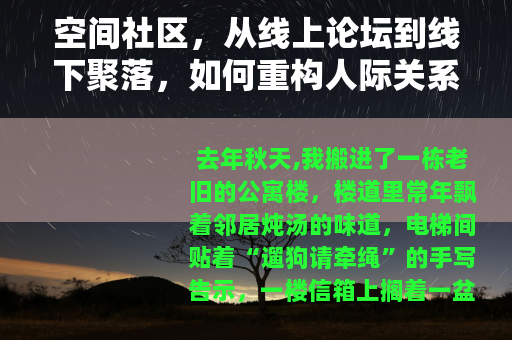 空间社区，从线上论坛到线下聚落，如何重构人际关系？