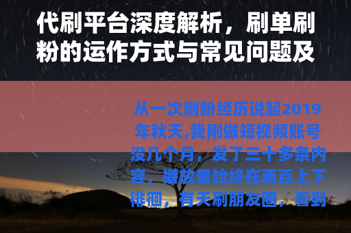代刷平台深度解析，刷单刷粉的运作方式与常见问题及应对建议