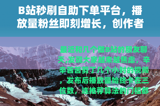 B站秒刷自助下单平台，播放量粉丝即刻增长，创作者必看操作指南