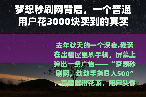 梦想秒刷网背后，一个普通用户花3000块买到的真实教训