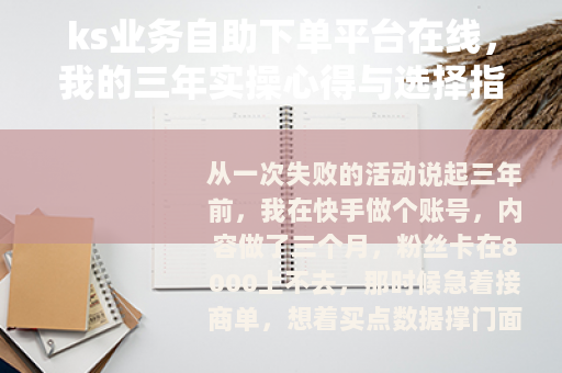 ks业务自助下单平台在线，我的三年实操心得与选择指南
