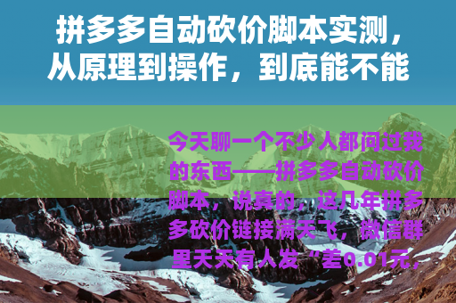 拼多多自动砍价脚本实测，从原理到操作，到底能不能省力砍成？
