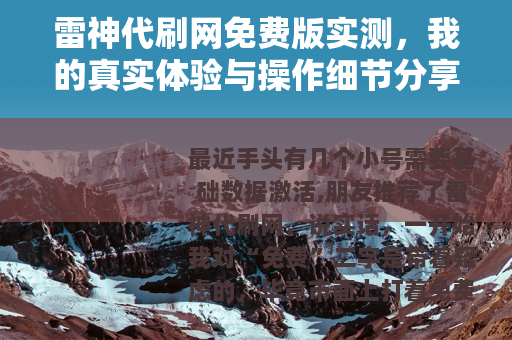雷神代刷网免费版实测，我的真实体验与操作细节分享