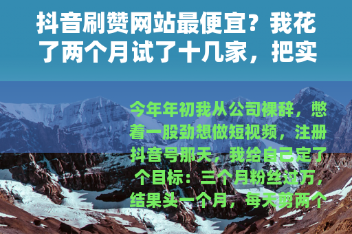 抖音刷赞网站最便宜？我花了两个月试了十几家，把实在话留给你