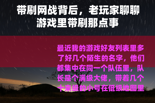 带刷网战背后，老玩家聊聊游戏里带刷那点事
