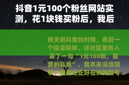 抖音1元100个粉丝网站实测,花1块钱买粉后,我后悔了? 抖音1元100个粉丝网站实测,花1块钱买粉后,我后悔了?