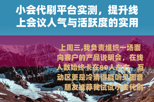 小会代刷平台实测，提升线上会议人气与活跃度的实用经验分享