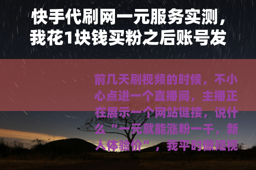 快手代刷网一元服务实测，我花1块钱买粉之后账号发生了什么