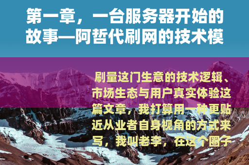 第一章,一台服务器开始的故事—阿哲代刷网的技术模型 第一章,一台服务器开始的故事—阿哲代刷网的技术模型