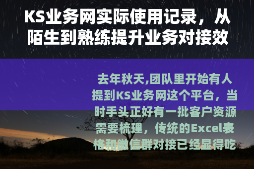 KS业务网实际使用记录，从陌生到熟练提升业务对接效率
