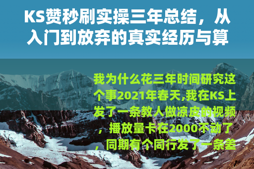 KS赞秒刷实操三年总结，从入门到放弃的真实经历与算法博弈