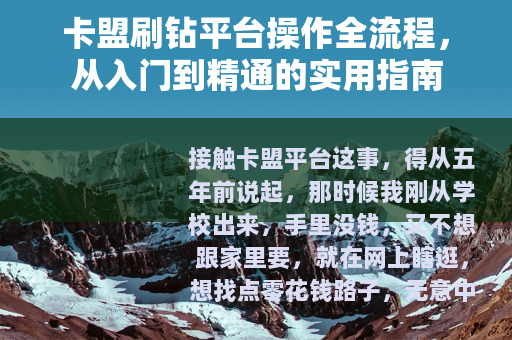卡盟刷钻平台操作全流程，从入门到精通的实用指南
