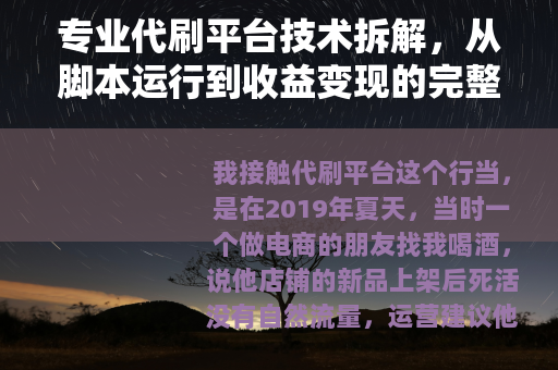专业代刷平台技术拆解，从脚本运行到收益变现的完整链路