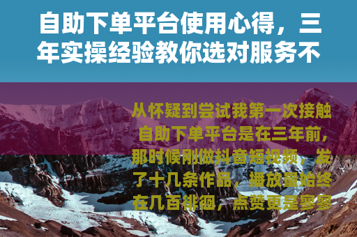 自助下单平台使用心得，三年实操经验教你选对服务不花冤枉钱