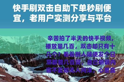 快手刷双击自助下单秒刷便宜，老用户实测分享与平台选择指南