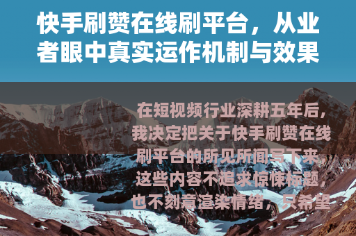 快手刷赞在线刷平台，从业者眼中真实运作机制与效果评估
