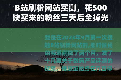 B站刷粉网站实测，花500块买来的粉丝三天后全掉光了