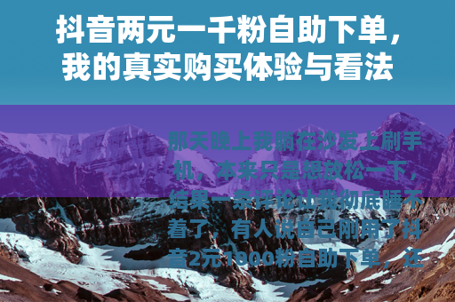 抖音两元一千粉自助下单，我的真实购买体验与看法