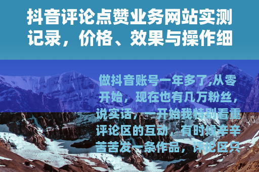 抖音评论点赞业务网站实测记录，价格、效果与操作细节