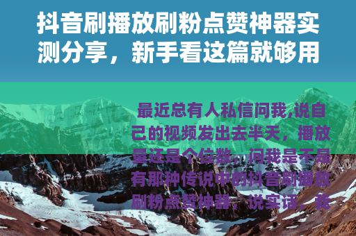 抖音刷播放刷粉点赞神器实测分享，新手看这篇就够用了