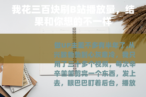 我花三百块刷B站播放量，结果和你想的不一样