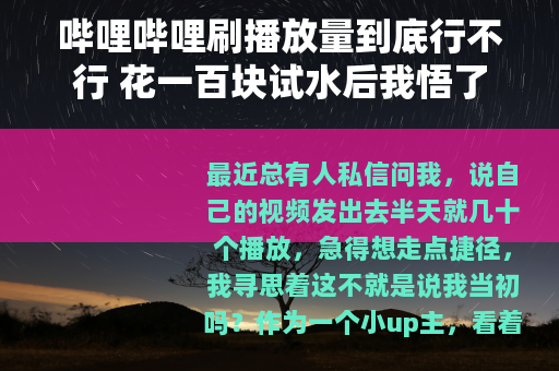 哔哩哔哩刷播放量到底行不行 花一百块试水后我悟了