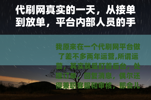 代刷网真实的一天，从接单到放单，平台内部人员的手记