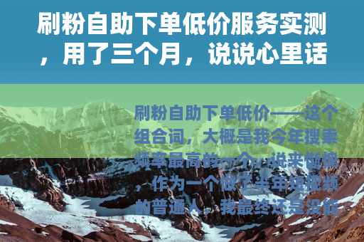 刷粉自助下单低价服务实测，用了三个月，说说心里话