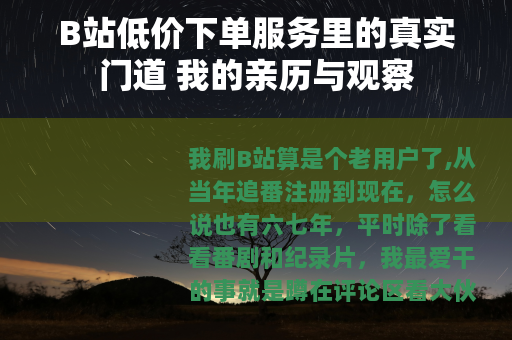 B站低价下单服务里的真实门道 我的亲历与观察