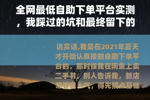 全网最低自助下单平台实测，我踩过的坑和最终留下的三家