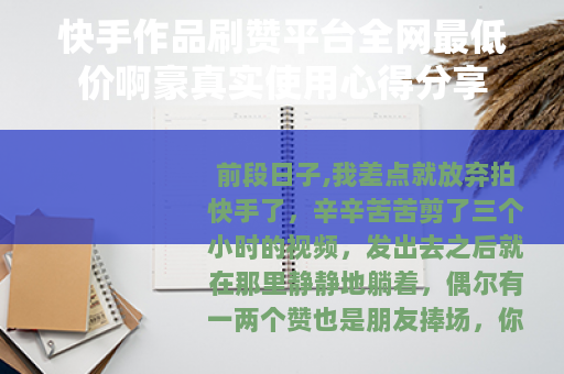 快手作品刷赞平台全网最低价啊豪真实使用心得分享