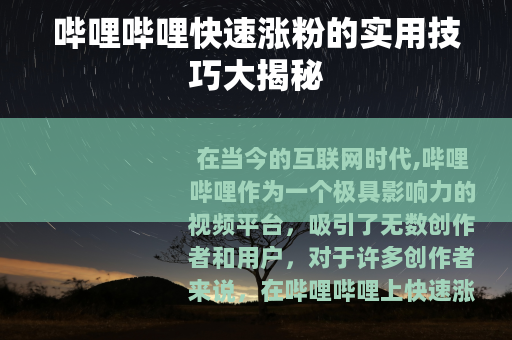 哔哩哔哩快速涨粉的实用技巧大揭秘