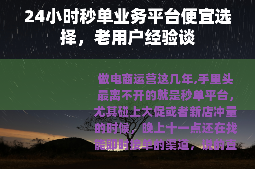 24小时秒单业务平台便宜选择，老用户经验谈