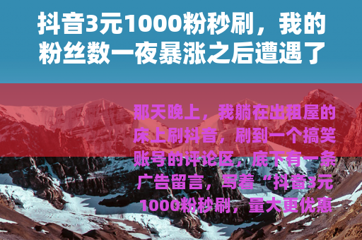 抖音3元1000粉秒刷，我的粉丝数一夜暴涨之后遭遇了什么