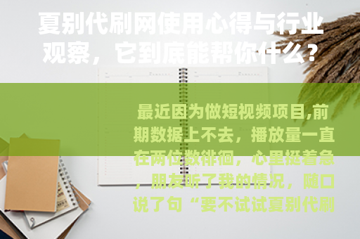 夏别代刷网使用心得与行业观察，它到底能帮你什么？