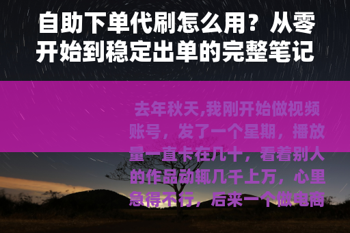 自助下单代刷怎么用？从零开始到稳定出单的完整笔记
