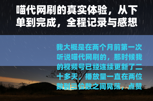 喵代网刷的真实体验，从下单到完成，全程记录与感想