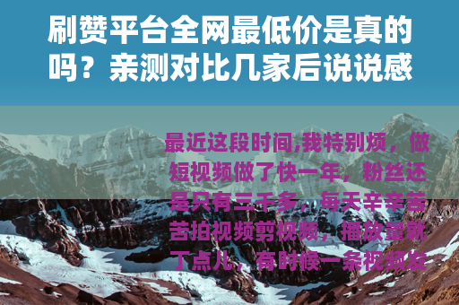 刷赞平台全网最低价是真的吗？亲测对比几家后说说感受