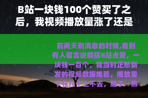 B站一块钱100个赞买了之后，我视频播放量涨了还是凉了？