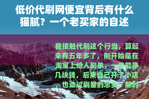 低价代刷网便宜背后有什么猫腻？一个老买家的自述