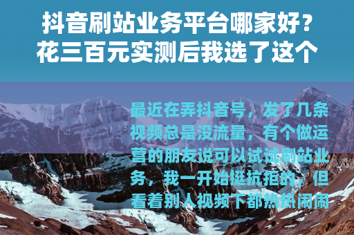 抖音刷站业务平台哪家好？花三百元实测后我选了这个
