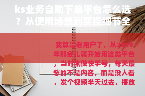 ks业务自助下单平台怎么选？从使用场景到实操细节全梳理
