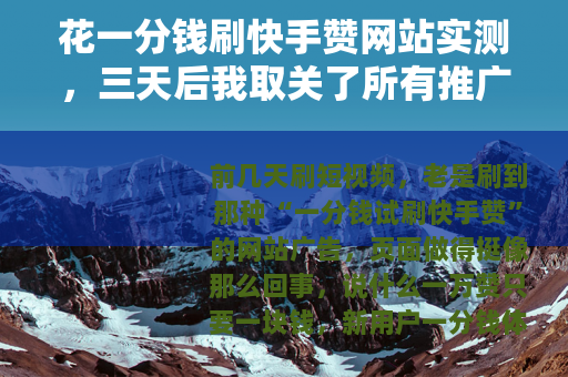 花一分钱刷快手赞网站实测，三天后我取关了所有推广号