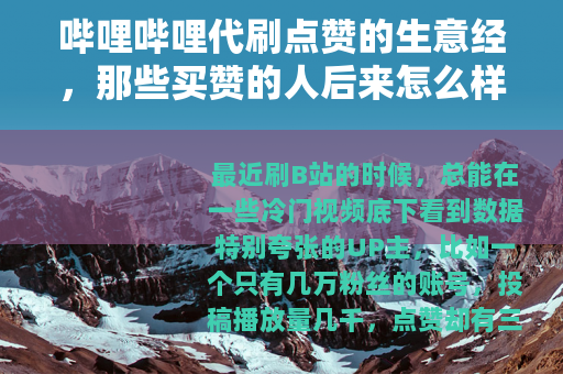 哔哩哔哩代刷点赞的生意经，那些买赞的人后来怎么样了